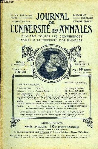 Journal De L'universite Des Annales 7e Annee Scolaire N°11 - Histoire De L'art . Chantilly ..., M. Henry Roujonhistoire..Çharles-Quint M.Ernest Daudetles Contemporains .Ürme Nue .M.E. ...