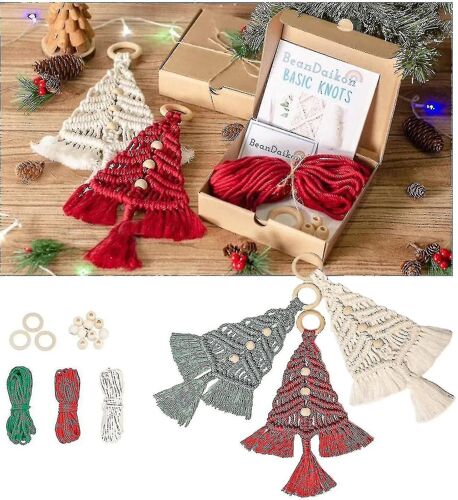 Arbre De Noël Macramé Kit De Bricolage, Bricolage À La Main Macramé Tissé Kits De Suspension Murale D'arbre De Noël Boho Decor