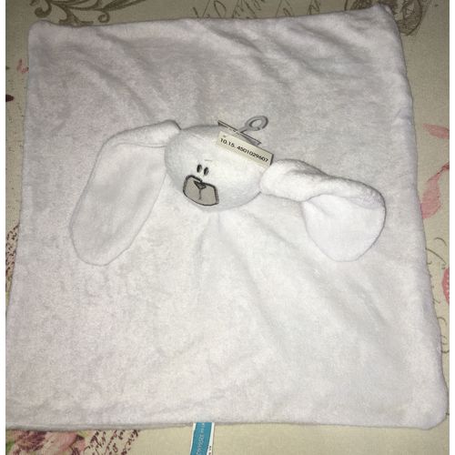 Doudou Lapin Blanc Gris Plat Carre Hema Baby Peluche Bebe Naissance 
