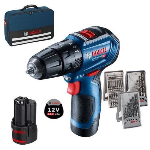 Bosch - Perceuse visseuse ? percussion 12V 2,0Ah Li-Ion avec jeu d'accessoires GSB12V-30 - 06019G9101 Bosch Professional