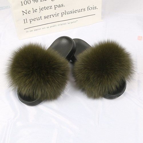 Pantoufles En Vraie Fourrure De Renard Pour Femmes, Claquettes Duveteuses Pour La Maison, Chaussures Confortables Et Douces Pour Dames, Intérieur En Fourrure