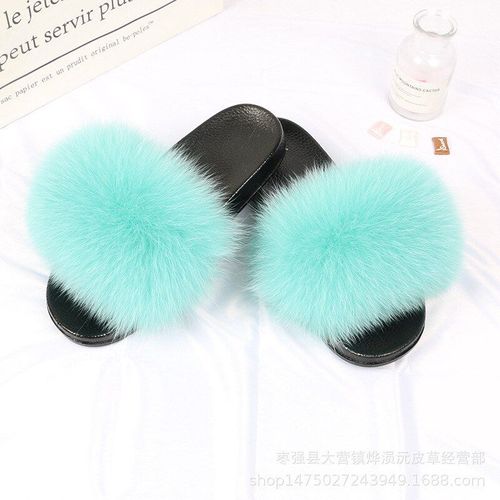 Pantoufles En Vraie Fourrure De Renard Pour Femmes, Claquettes Duveteuses Pour La Maison, Chaussures Confortables Et Douces Pour Dames, Intérieur En Fourrure