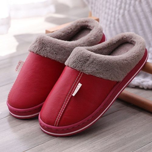 Pantoufles Imperméables En Pu Pour Hommes Et Femmes, Chaussures D'hiver En Peluche Pour Garder Au Chaud, Plates Et Confortables, Intérieur En Couture
