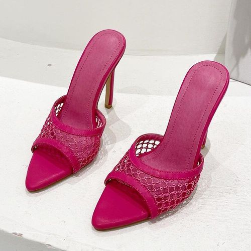 Pantoufles En Maille Talons Hauts Et Tête Pointue Pour Femmes, Mules De Fête Enfiler La Mode,té,