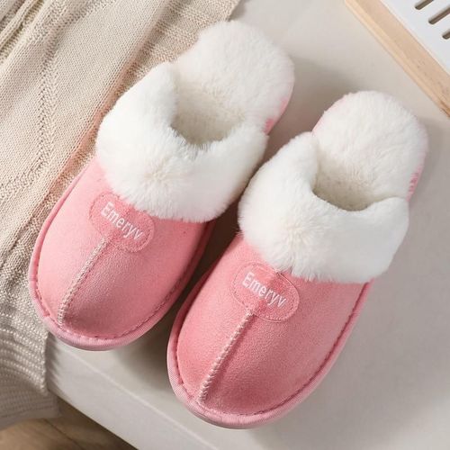 Pantoufles En Fourrure Pour Femme Et Homme, Chaussures Chaudes D'hiver, En Daim, Peluche, Intérieur Et Extérieur, En Coton, Mousse Mémoire De Forme