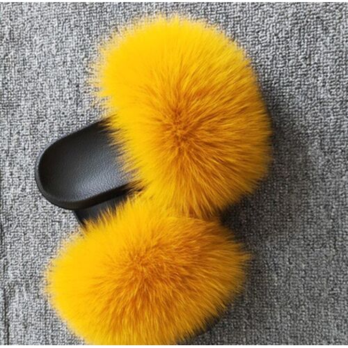 Pantoufles En Fourrure De Renard Pour Femmes, Tongs D'intérieur Décontractées, Chaussures En Peluche, Tendance,té