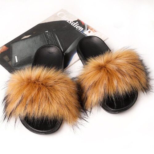 Pantoufles En Fourrure De Renard Pour Femmes, Pantoufles En Fourrure De Styliste, Diapositives En Fourrure Noire Pour Filles, Magnifiques, Offre Spéciale,té