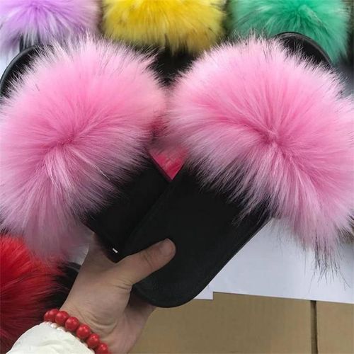 Pantoufles En Fourrure Pour Femmes, Claquettes De Couleur Pour La Maison, Chaussures En Peluche, Chaudes Pour L'hiver,
