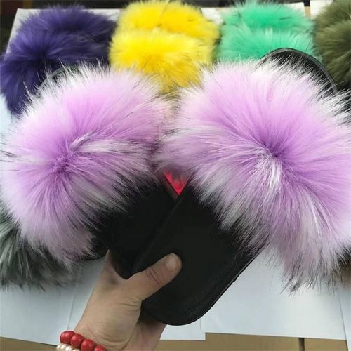 Pantoufles En Fourrure Pour Femmes, Claquettes De Couleur Pour La Maison, Chaussures En Peluche, Chaudes Pour L'hiver,
