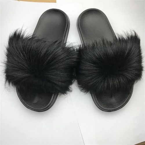 Pantoufles En Fourrure Pour Femmes, Claquettes De Couleur Pour La Maison, Chaussures En Peluche, Chaudes Pour L'hiver,