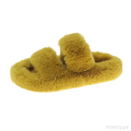 Pantoufles En Fausse Fourrure Pour Femme, Chaussures Chaudes Enfiler, Intérieur En Peluche, Noires, Hiver