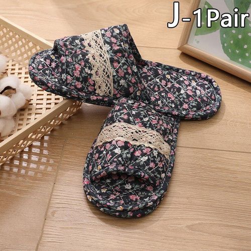 Chaussures Pantoufles D'intérieur Pour Nouvelle Collection Vintage Couple Floral Pour La Maison La Chambre Coucher En Coton Doux Semelle Orteils Plates De Voyage