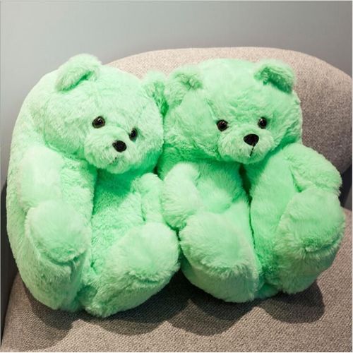 Pantoufles En Coton Pour Femmes, Jolies Pantoufles De Dessin Animé Ours En Peluche, Arc-en-ciel, Diapositives Chaudes Colorées, Chaussures D'intérieur Ours Mignon, Diapositives En Fausse Fourrure Pour Filles