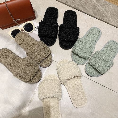 Pantoufles D'intérieur En Peluche Pour Femmes, Chaussures Plates Confortables En Fourrure, Collection Automne Et Hiver