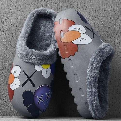Pantoufles D'hiver Pour Hommes, Nouvelles Pantoufles Chaudes En Peluche De Coton, Plate-forme Souple Eva Graffiti Dessin Animé Peint La Main Femme