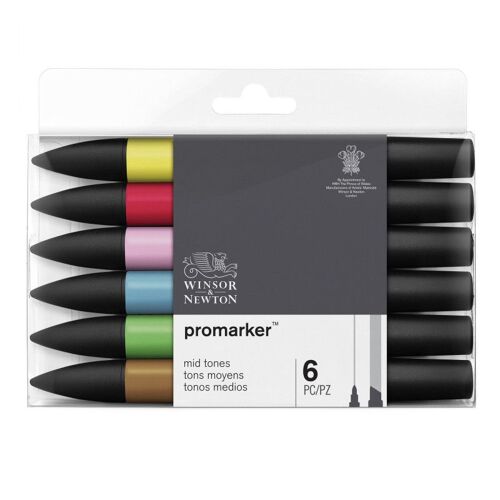 Lot De 6 Feutres Promarker Tons Moyens - Winsor Et Newton