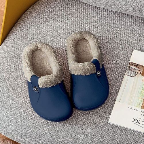Pantoufles D'hiver Imperméables Et Chaudes Pour Hommes Et Femmes, Pantoufles De Maison En Peluche, Sabots Amoureux, Chaussures De Sol D'intérieur Pour Femmes