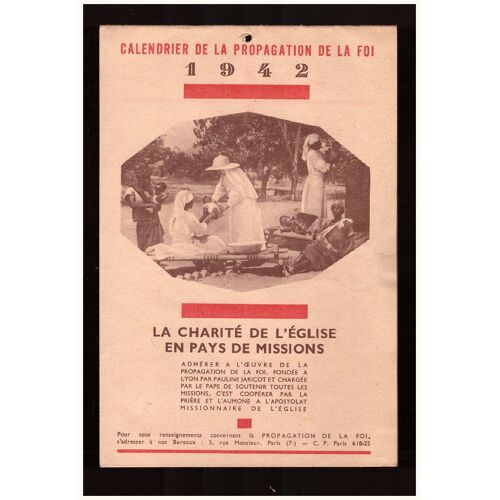 Calendrier De La Propagation De La Foi 1942..