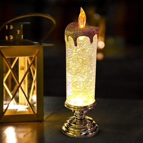 Bougies de Noël à LED, rechargeables par USB ou à piles, 7 couleurs dégradées, décorations fantaisie, bougies tourbillonnantes sans flamme pour Noël, anniversaire, mariage Doré