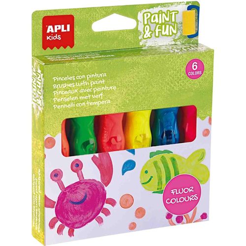 6 Pinceaux Avec Peinture - Gouache - Pour Enfant - Couleurs Fluo - Apli Kids