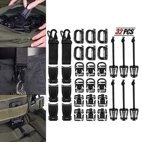 Clips À Anneau En D Pour Sac À Dos, Matériel Tactique, Sangle, Équipement De Camping, Rotation À 360 Degrés, 32 Pièces