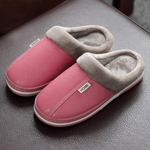 Pantoufles D'hiver En Cuir Pu Pour Hommes Et Femmes, Pantoufles De Maison En Peluche Mignonne Sans Lacet Duveteuse Chaussures Décontractées Chaudes, Diapositives De Fourrure Pour Couple, Dame, Garçon Et Fille
