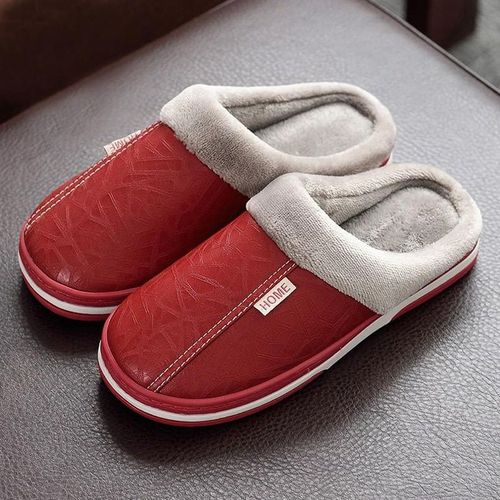 Pantoufles D'hiver En Cuir Pu Pour Hommes Et Femmes, Pantoufles De Maison En Peluche Mignonne Sans Lacet Duveteuse Chaussures Décontractées Chaudes, Diapositives De Fourrure Pour Couple, Dame, Garçon Et Fille