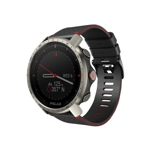 Polar Grit X Pro - Titan - montre de sport avec bracelet - cuir perforé - gris - taille du bracelet : M/L - affichage 1.2" - Bluetooth - 41 g