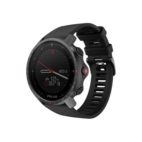 Polar Grit X Pro - Noir DLC - montre de sport avec bracelet - FKM fluoroélastomère - noir - taille du bracelet : M/L - affichage 1.2" - Bluetooth - 47 g