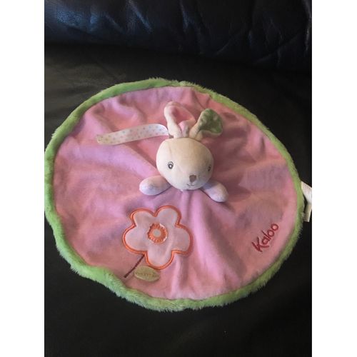 Doudou Lapin Plat Rond Rose Vert Fleur Colors Kaloo 26cm