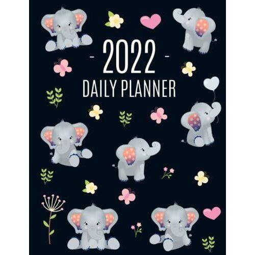 Baby Elephant Planner 2022: Cute Daily Organizer For 2022 (12 Months) | Funny Jungle Animal Scheduler With Yellow Butterflies, Flowers & Pink Hearts