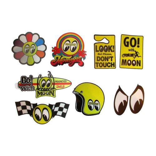 Lot De 8 Petits Stickers Moon Eyes Casque Damier Autocollant Auto Moto