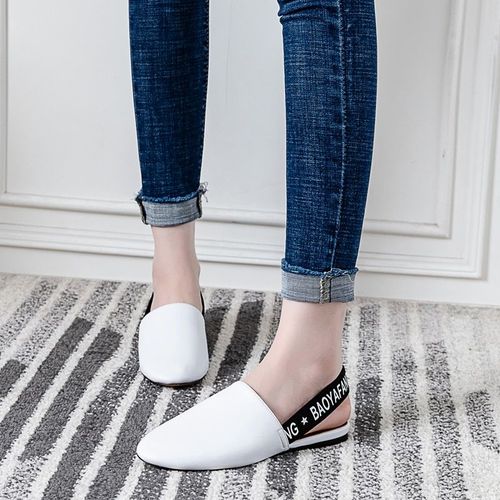 Pantoufles Bout Rond Pour Femmes, Mules, Chaussures Dos Plat, Sandales, Noir, Rouge, Grande Taille,