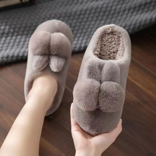 Pantoufles De Maison En Fausse Fourrure, Jolies Oreilles De Lapin En Peluche, Couverture Chaude, Chaussures Plates D'intérieur Pour Femmes, Diapositives En Coton D'hiver Et D'extérieur, Chausson Femme Hiver Chauss