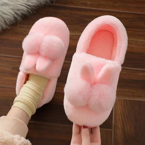 Pantoufles De Maison En Fausse Fourrure, Jolies Oreilles De Lapin En Peluche, Couverture Chaude, Chaussures Plates D'intérieur Pour Femmes, Diapositives En Coton D'hiver Et D'extérieur, Chausson Femme Hiver Chauss