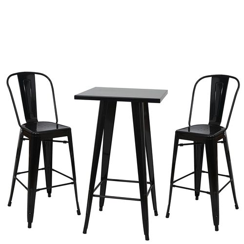 Ensemble Table Haute Avec 2 Tabourets De Bar En Métal Noir Style Industriel Tab04009