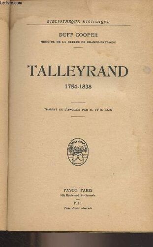 Talleyrand 1754-1838 - Bibliothèque Historique