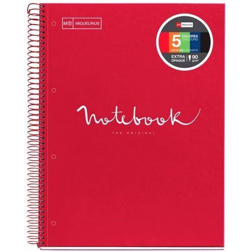 Cahier - A4 (21x29,7cm) - Petits Carreaux - 120 Pages - Couverture En Carton Rouge - À Spirale - Notebook Miquelrius