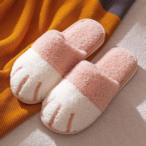 Pantoufles En Fourrure Pour Femmes, Pantoufles De Maison, Patte De Chat Mignon, Pantoufles Chaudes De Dessin Animé, Antidérapantes, Chaussures D'intérieur De Couleurs Mélangées Hiver