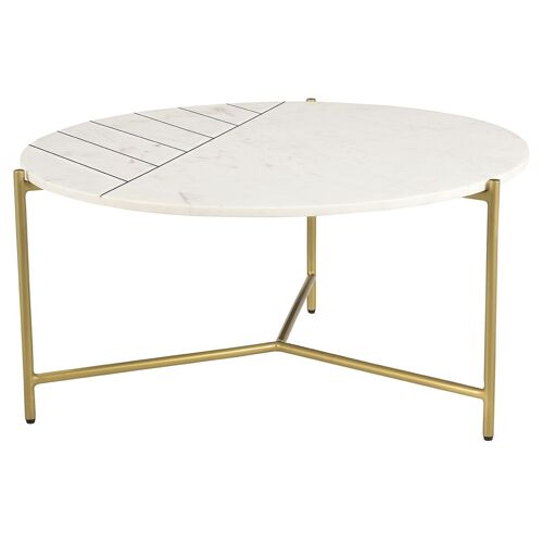 Table basse ronde en marbre blanc et laiton SILLON