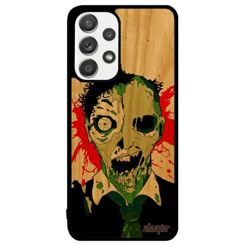 Coque Mort Vivant A33 En Bois Veritable Silicone Eclaboussure Spectre Caoutchouc Telephone Design Paranormal Zombie Samsung Galaxy