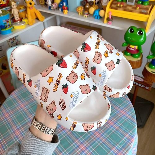 Pantoufles Antidérapantes Plateforme Pour Femmes, Sandales De Plage, Tongs De Dessin Animé, Ours De Bonbons, Chaussures De Salle De Bain Talons Hauts Pour Dames Et Filles