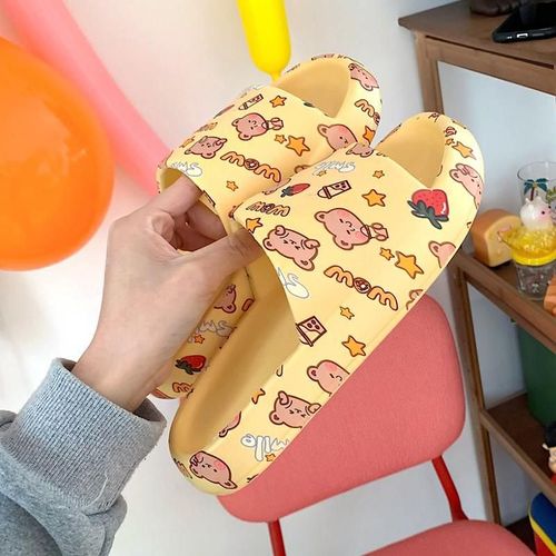 Pantoufles Antidérapantes Plateforme Pour Femmes, Sandales De Plage, Tongs De Dessin Animé, Ours De Bonbons, Chaussures De Salle De Bain Talons Hauts Pour Dames Et Filles