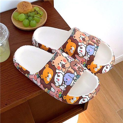 Pantoufles Antidérapantes Plateforme Pour Femmes, Sandales De Plage, Tongs De Dessin Animé, Ours De Bonbons, Chaussures De Salle De Bain Talons Hauts Pour Dames Et Filles