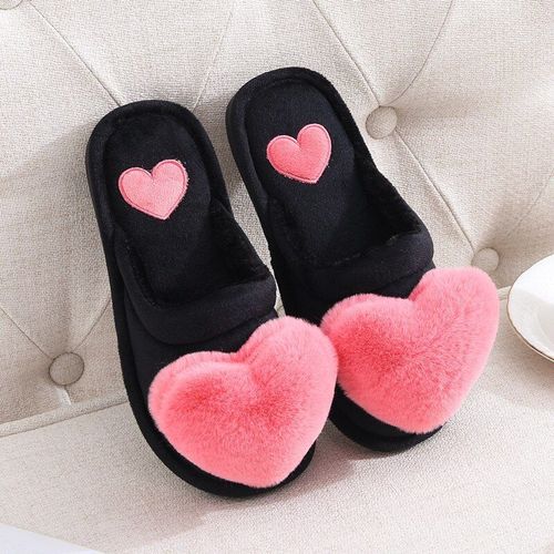 Pantoufles Antidérapantes En Fourrure Pour Femmes, Chaussures De Maison, Chaudes, C¿ur D'amour, La Mode