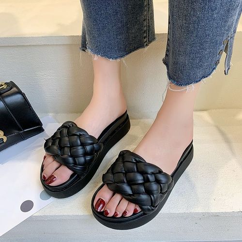 Pantoufles Plateforme Pour Femmes, Tongs Croisées En Corde Tissée, Mules Design, Chaussures