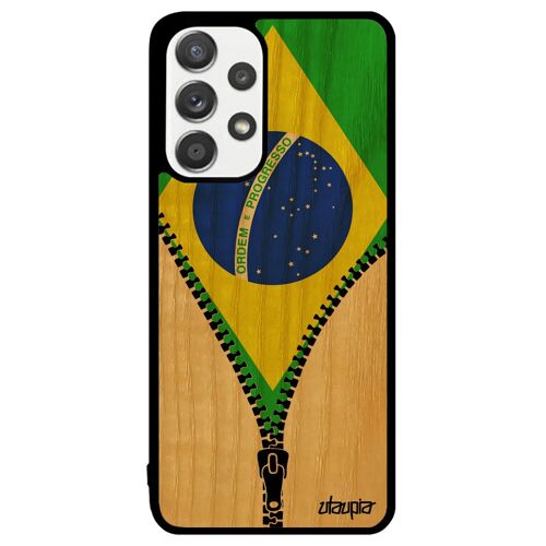 Coque Samsung A33 bois silicone drapeau bresil bresilien noir foot coupe du monde personnalisé original basket football jo de galaxy