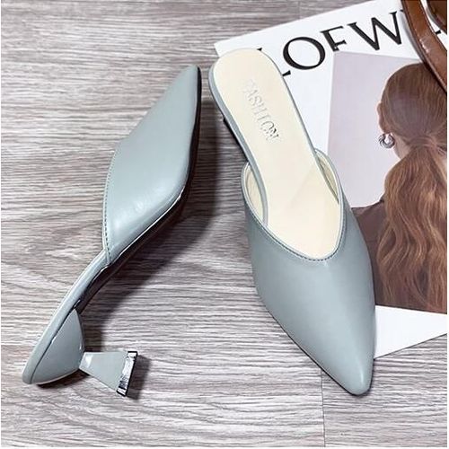 Pantoufles Bout Pointu Pour Femmes, Nu-pieds Blancs Carrés Talons Bas, De Marque De Luxe,té