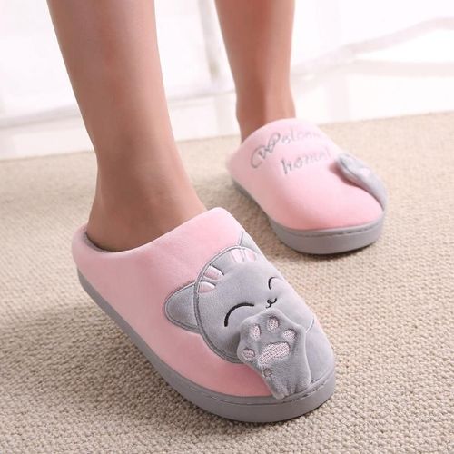Pantoufle Femme Chaussure Maison Hiver Antidérapantes En Fourrure Pour Femmes, Chat De Dessin Animé, Chaussures De Sol En Mousse Mémoire De Forme Pour Hommes Et Filles