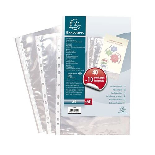 50 Pochettes Perforées Lisses A4 - Exacompta